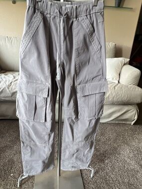 ZARA Elastic Waist Solid Gray Women's Cargo Pants